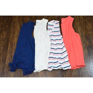 Women’s Time & Tru Tank Top Size XL Lot of 4 Blue Coral Off White Tshirt Stripes